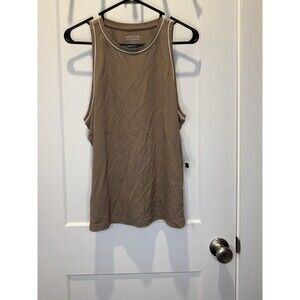 Adrienne Vittadini Ponte Knit Crew Neck Sleeveless Tank Top Brown White Trim XL